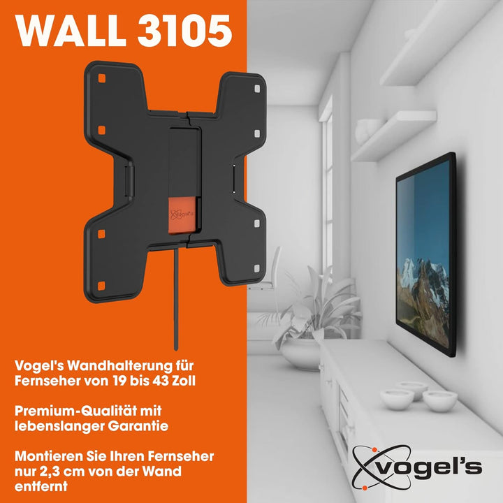 Vogel's WALL 3105 flache TV Wandhalterung für 19-43 Zoll Fernseher, max. 20 kg, max. VESA 200 x 200,