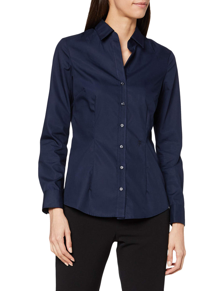 Seidensticker Damen Bluse - City Bluse - Hemdbluse - Slim Fit - Kurzarm - Uni - Stretch 32 Dunkelbla