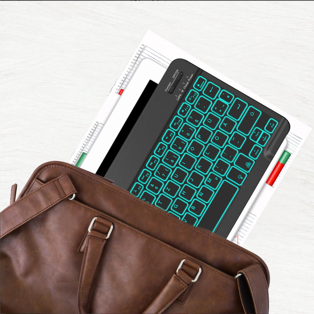 Bluetooth Tastatur mit Hintergrundbeleuchtung (Deutschem Layout QWERTZ), Ultraflache kabellose Tasta