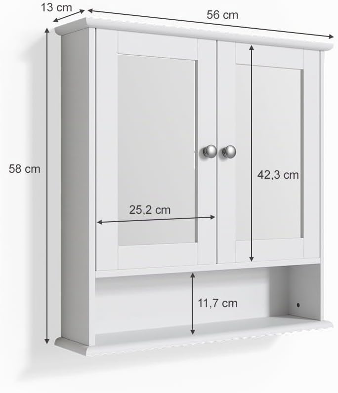 Vicco Bad Spiegelschrank Bianco, Weiss, 56 x 58 cm, Weiss