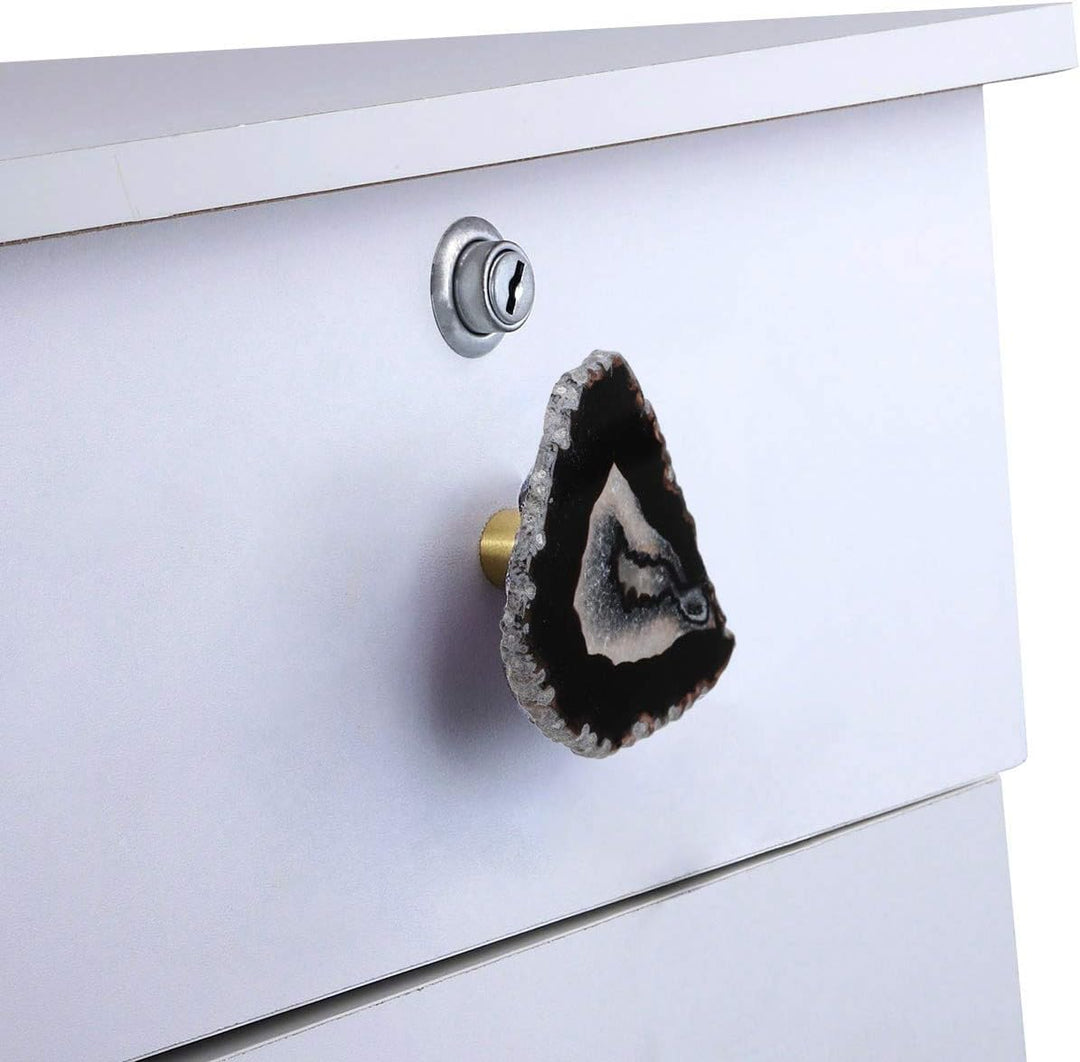 KYEYGWO 4 Stück Schwarz Unregelmässig Achat Scheiben Möbelknöpfe mit Schraube, Messing Schubladenknö