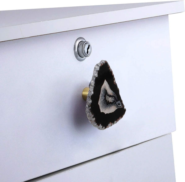 KYEYGWO 4 Stück Schwarz Unregelmässig Achat Scheiben Möbelknöpfe mit Schraube, Messing Schubladenknö