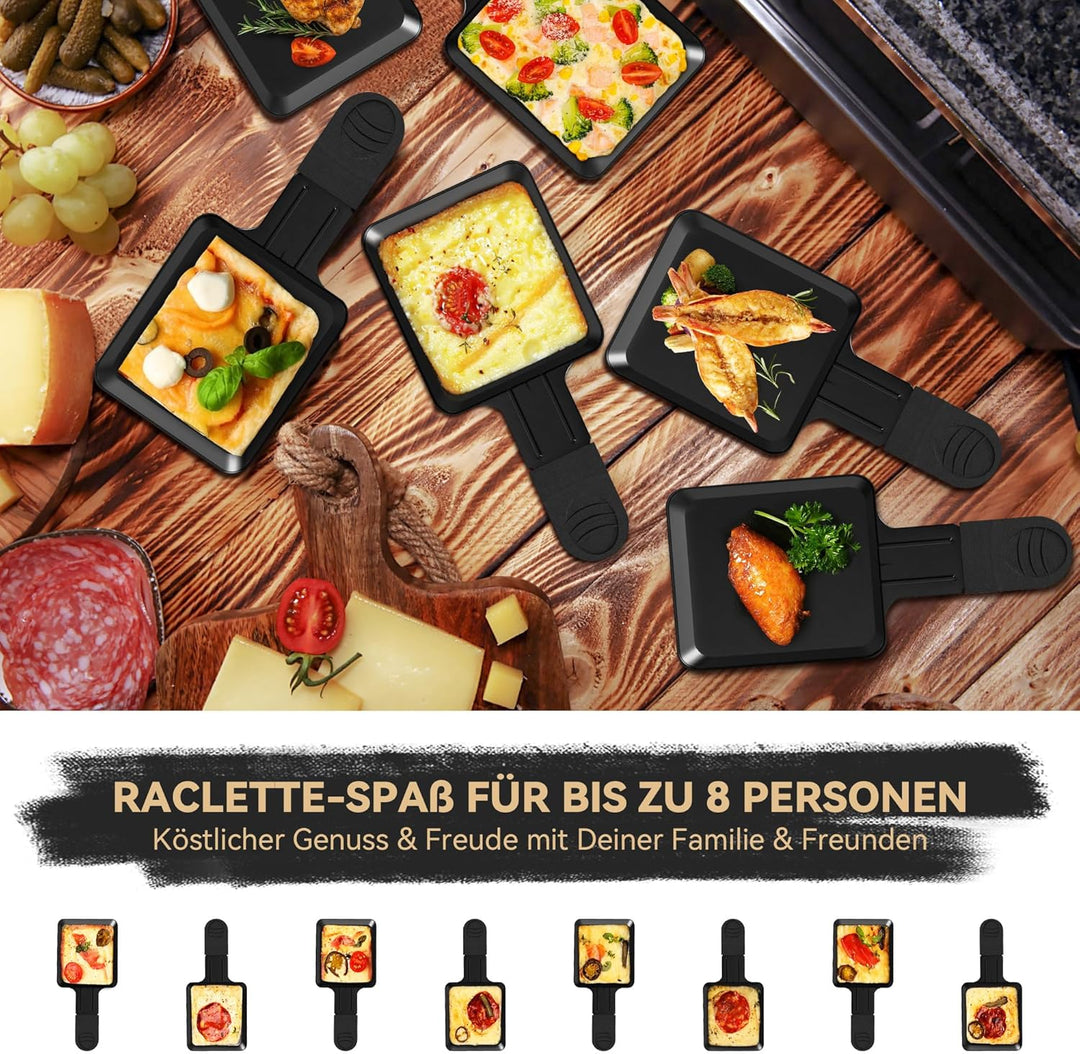 8 Stück Pfännchen für Raclette, Antihaftbeschichtet, Viereckig Mini mit 8 Schaufel Schwarz
