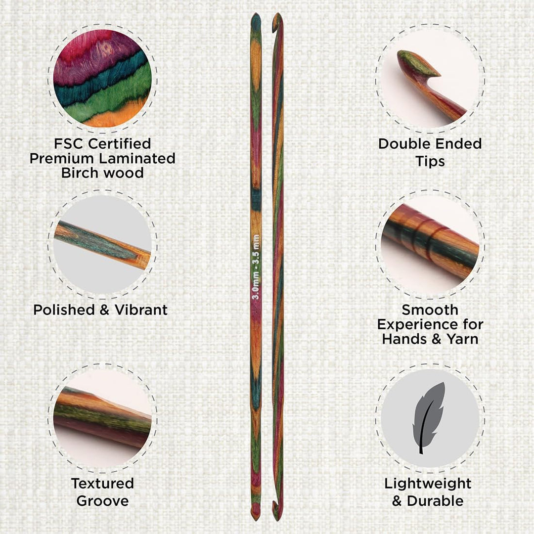 KnitPro Häkelhakenset-Symfonie Wood Doppelend 3-3,5, 4-4,5, 5-5,5, 6-6,5 und 7-8 mm Symfonie Doppele