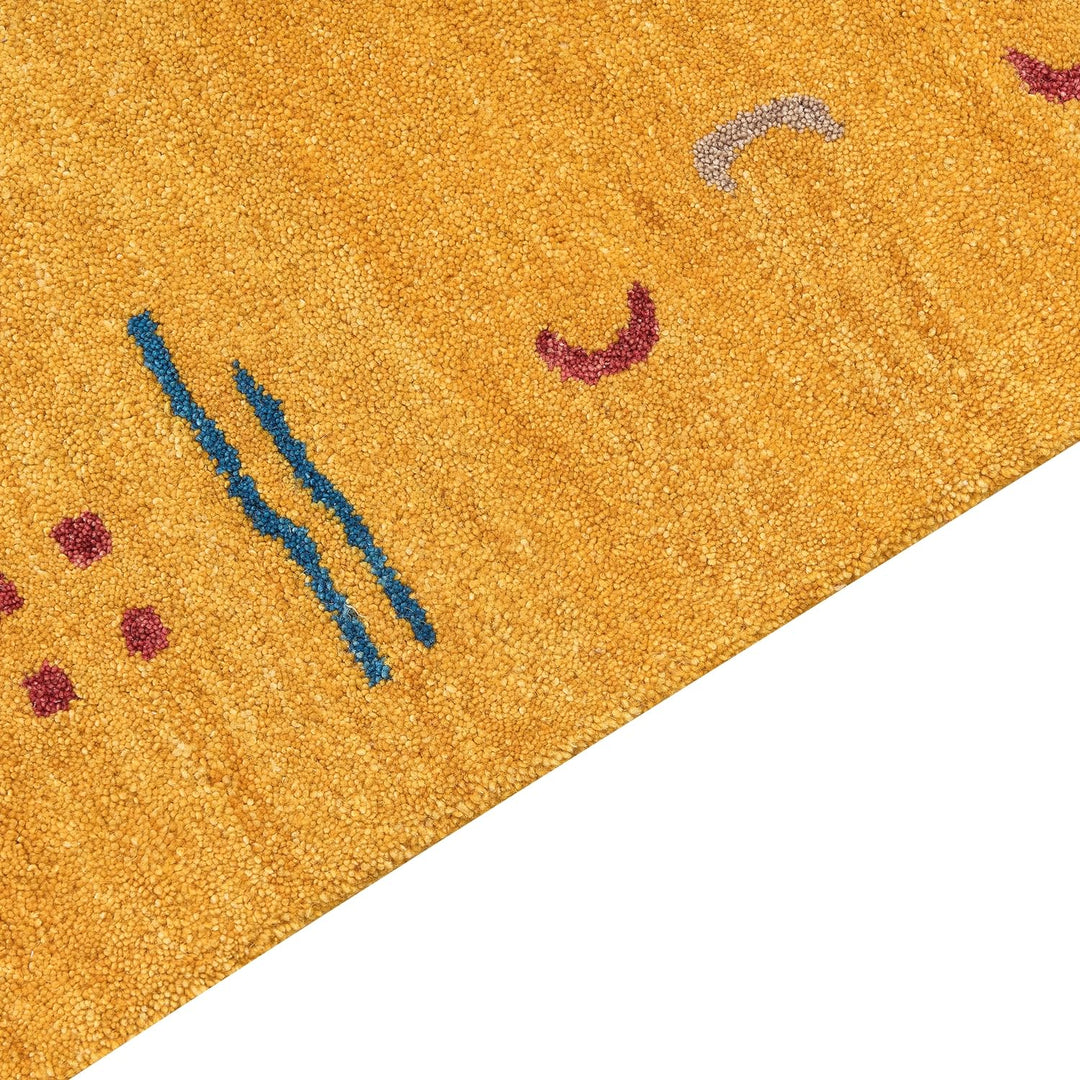 Gabbeh Teppich gelb aus Wolle 160x230 cm Hochflor mit Muster weich handgetuftet Akalan
