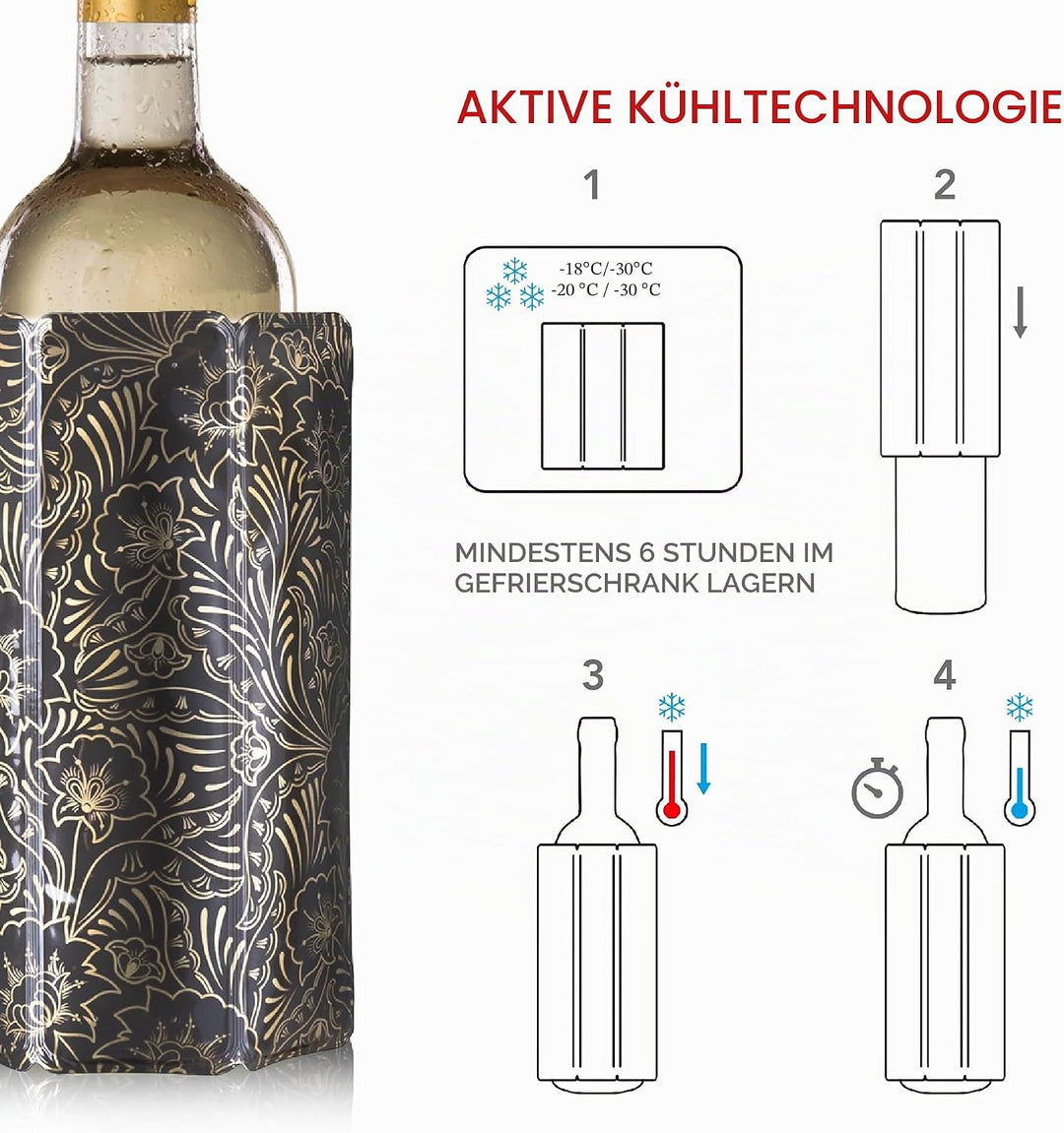 Vacu Vin Flexibler Weinkühler - Wiederverwendbar - Königliches Gold - Flaschenkühler Manschette für