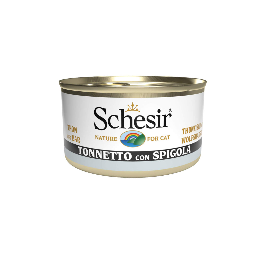 Schesir Cat Jelly Thunfisch mit Wolfsbarsch, Katzenfutter nass in Gelee, 24 Dosen x 85 g Thunfisch m