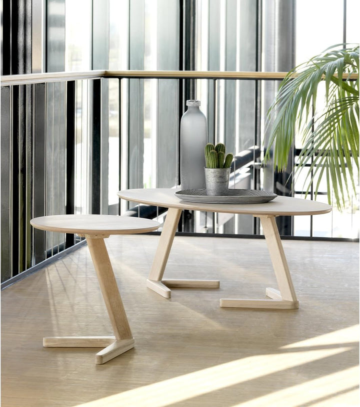 CANETT FURNITURE Ollie Skandinavisch Tisch / Designer Nachttisch Rund Natur, Holz, Weiss, 50 x 50 x