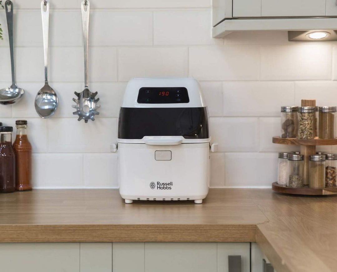 Russell Hobbs Heissluftfritteuse, rotierender Frittierkorb, Touch Control Display, Rotisseriespiess,