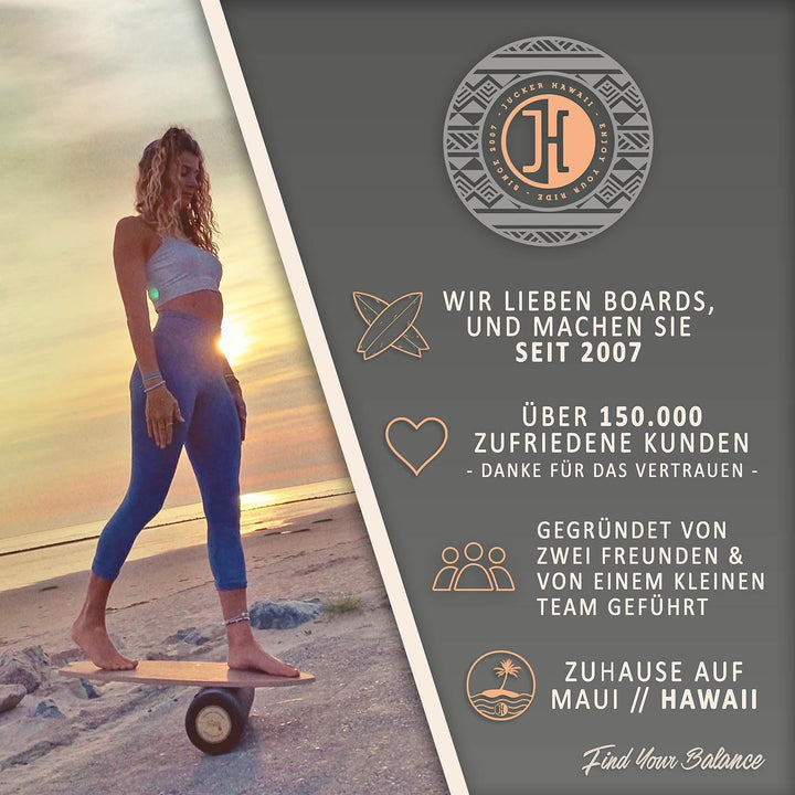 JUCKER HAWAII Balance Boards - Trick &amp; Surf Balanceboard (100% Echtholz) mit extra rutschfester Ober
