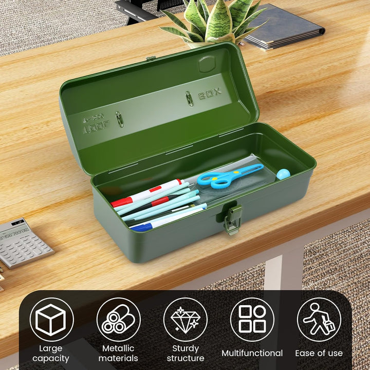 Werkzeugkoffer leer Gross Werkzeugbox 37×16×12cm Robust Langlebig Metall Werkzeugkasten mit Tragegri