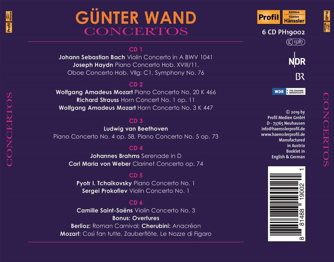 Günter Wand Bach: Violinkonzert BWV1041/Haydn: Klavierkonzert Nr.11; Oboenkonzert; Symphonie Nr.76/M