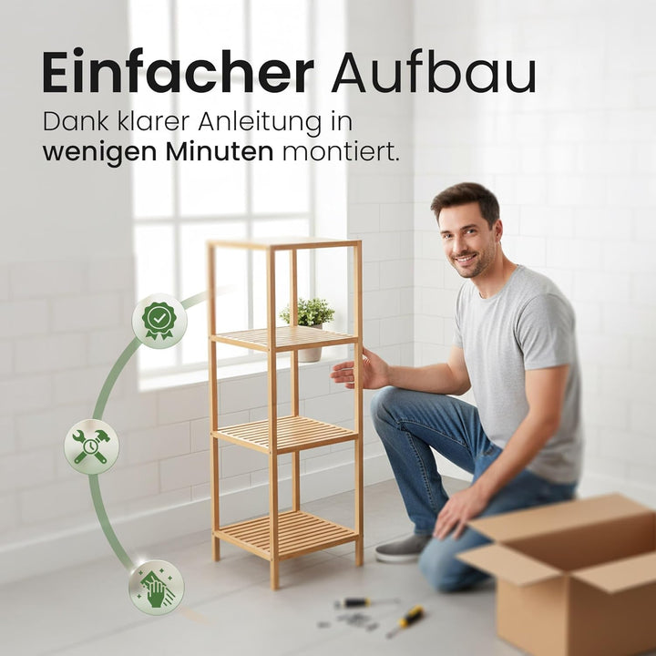 CLP Badregal stehend Bambus Zinnien, Holzregal Badezimmer schmal, Küchenregal stabil und belastbar,