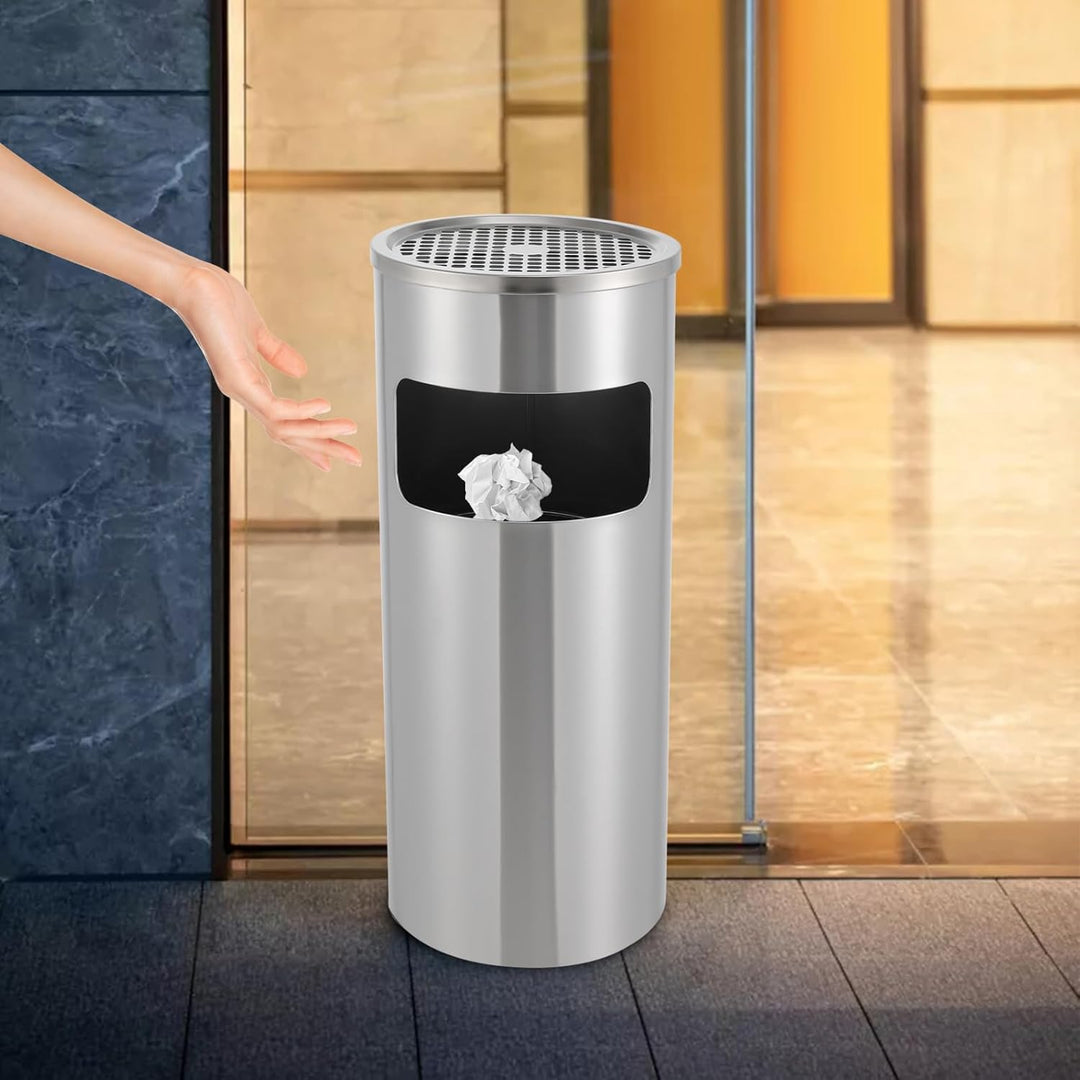 15L Mülleimer, Innen/Aussen Edelstahl Mülleimer, mit Standaschenbecher, Edelstahl Standaschenbecher,