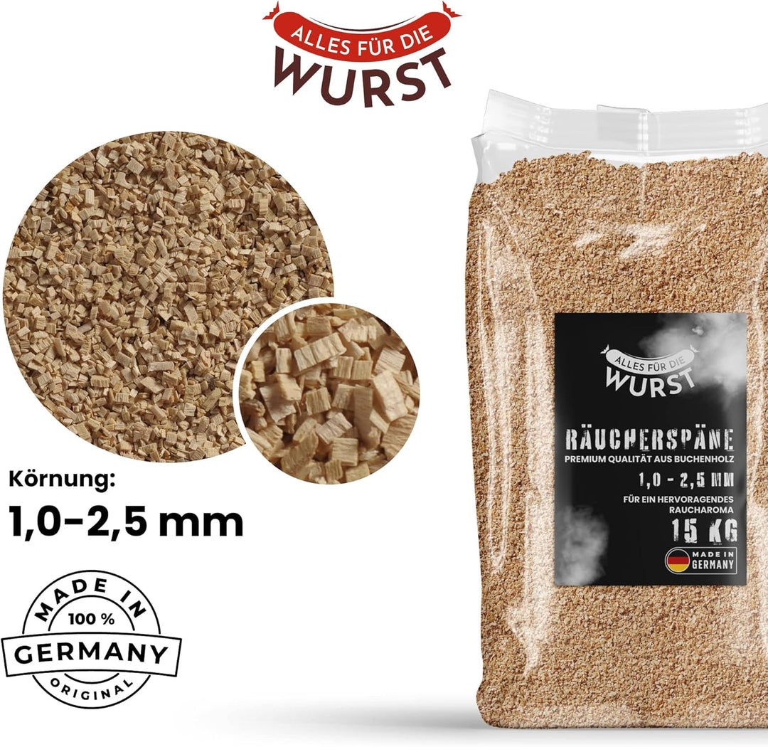 Alles für die Wurst - Räuchermehl Buche, naturbelassenes Buchenrundholz, verschiedene Körnungen erhä