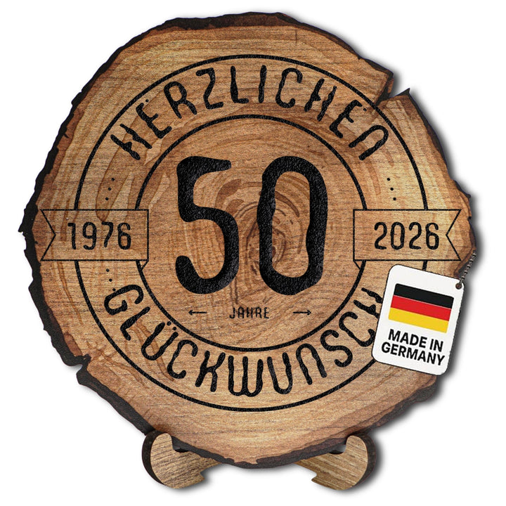 DARO Design – Baumscheibe mit Gravur für 50. Geburtstag – Geburtstags Geschenk aus Holz – Hochwertig