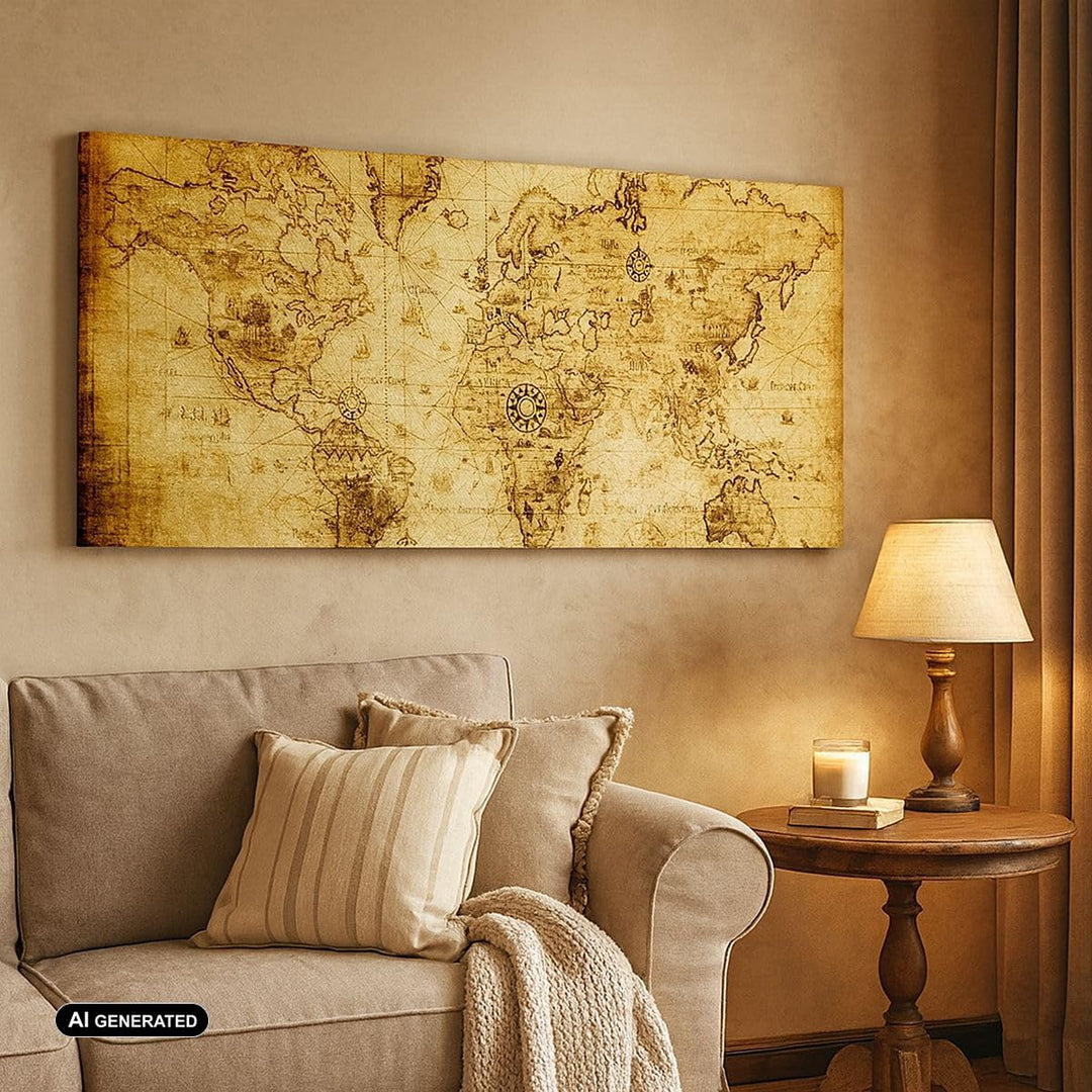 Panorama Bilder auf Leinwand 100x40cm Leinwandbild Karte Welt Kontinente Gross Wanddeko Bild Schlafz