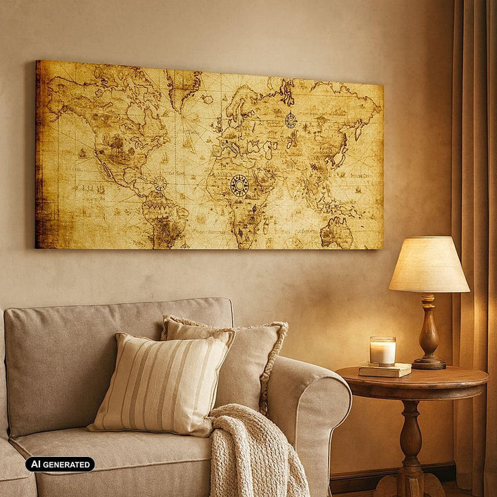 Panorama Bilder auf Leinwand 100x40cm Leinwandbild Karte Welt Kontinente Gross Wanddeko Bild Schlafz