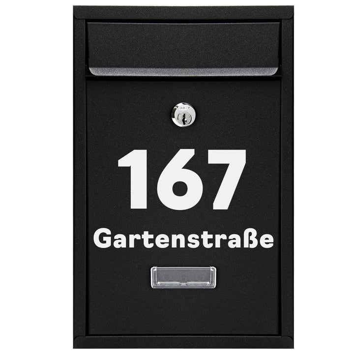 Gustav Briefkasten Klein Schwarz RAL 9005 personalisiert mit Name & Hausnummer inkl. Bitte Keine Wer
