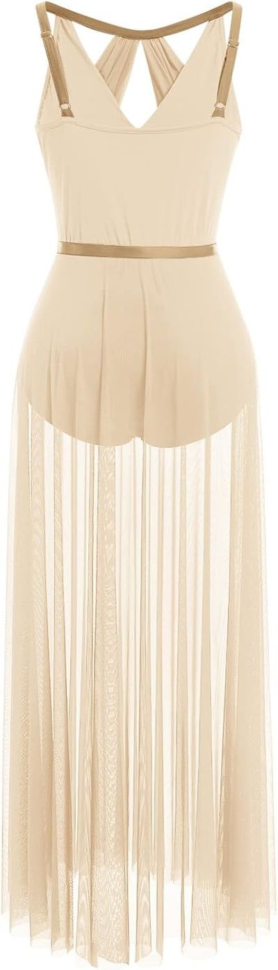 FYMNSI Damen Lyrisch Tanzkleid Ballettkleid Ärmellos Pailletten Trikot Mit Wickelrock Modern Contemp