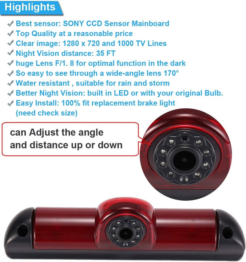 HD IP68 Rückfahrsystem Rückfahrkamera im 3.Bremslicht Bremsleuchte passend Mit Winkel verstellen Nac