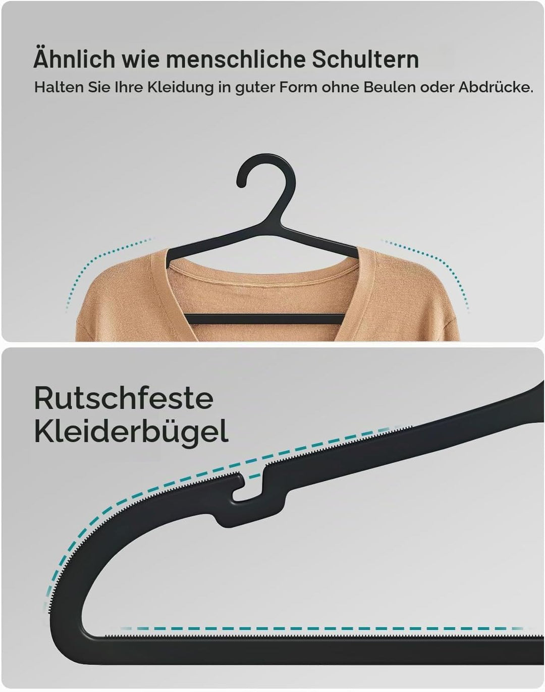 ABHENG 50 Stück Kleiderbügel Kunststoff, Rutschfester Bügel mit U-förmiger Öffnung, Platzsparender K