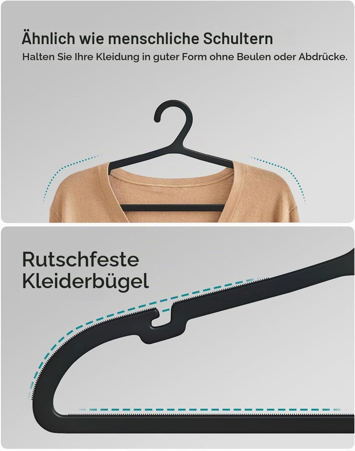 ABHENG 50 Stück Kleiderbügel Kunststoff, Rutschfester Bügel mit U-förmiger Öffnung, Platzsparender K