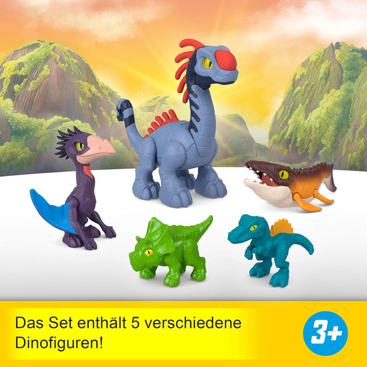 Fisher-Price Imaginext Jurassic World Die Wiedergeburt Set mit 7,6cm Mensch, 5 Dinosauriern, Launche
