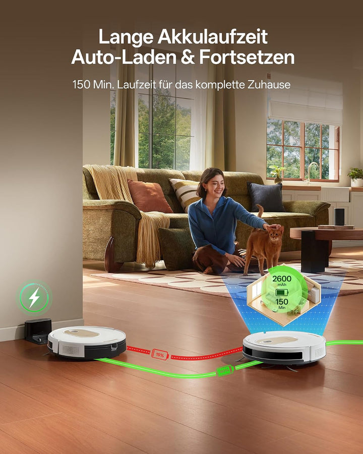 Vexilar W8 Saugroboter mit Wischfunktion, 2600Pa & 130 Min Laufzeit Staubsauger Roboter, Gyroskop-Na