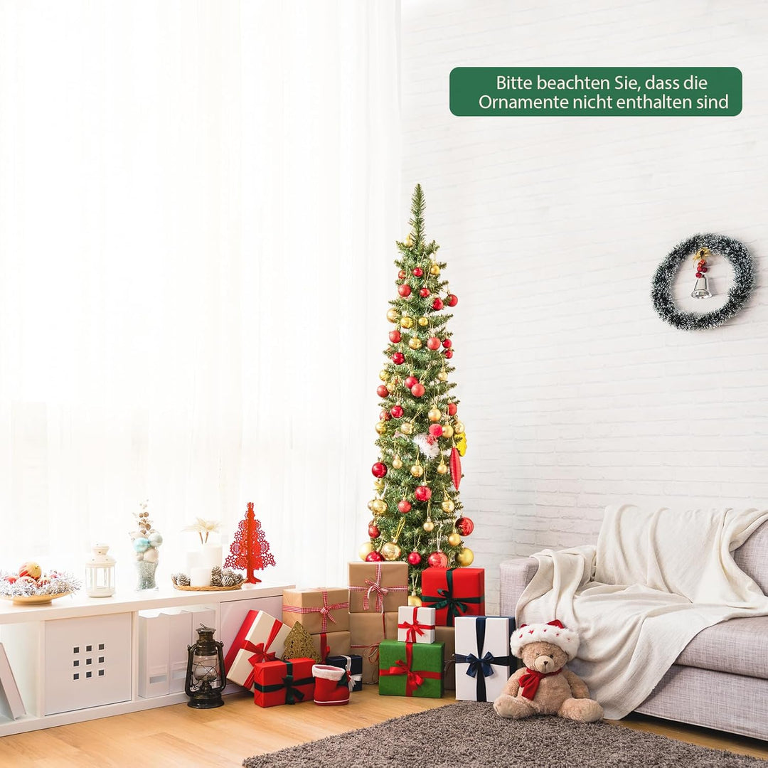 COSTWAY 150 cm Künstlicher Weihnachtsbaum mit Beleuchtung, Bleistift Tannenbaum mit 150 warmweissen