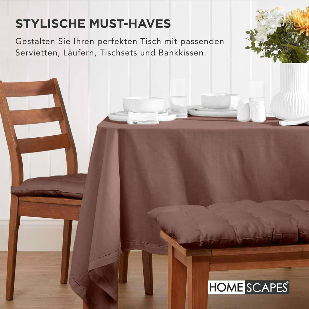 HOMESCAPES 4er Set Stuhlkissen 40 x 40 cm, braun, Sitzkissen mit Bändern und Knopfverschluss, einfar