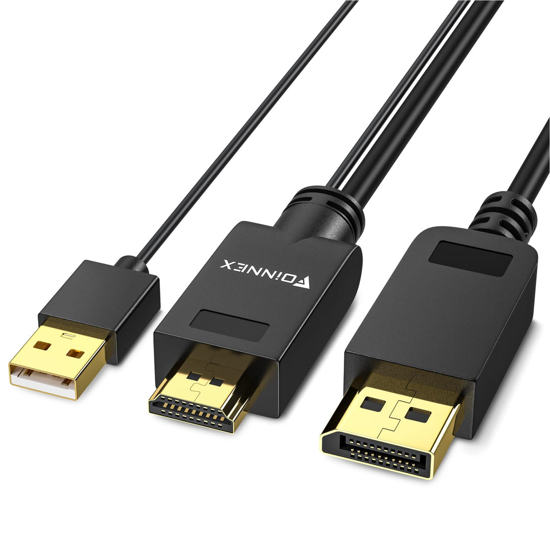 FOINNEX HDMI auf DisplayPort Kabel, 4K@60Hz HDMI zu DisplayPort Cable mit USB/Audio, HDMI in zu DP O