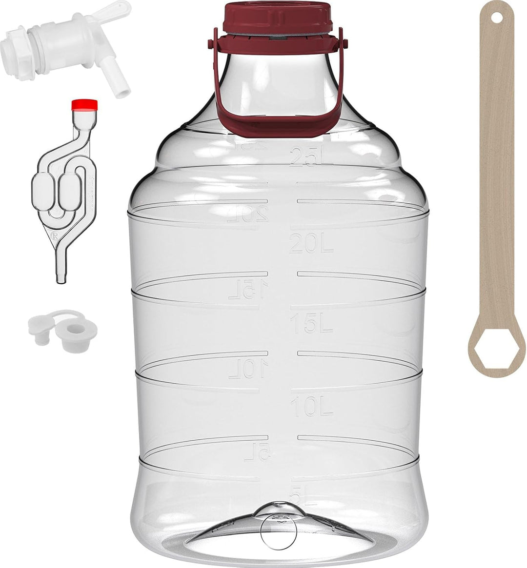 lilawelt24 25 L Gärballon+ Hahn Weinballon Gärbehälter Flasche Weithalsballon Gummistopfen