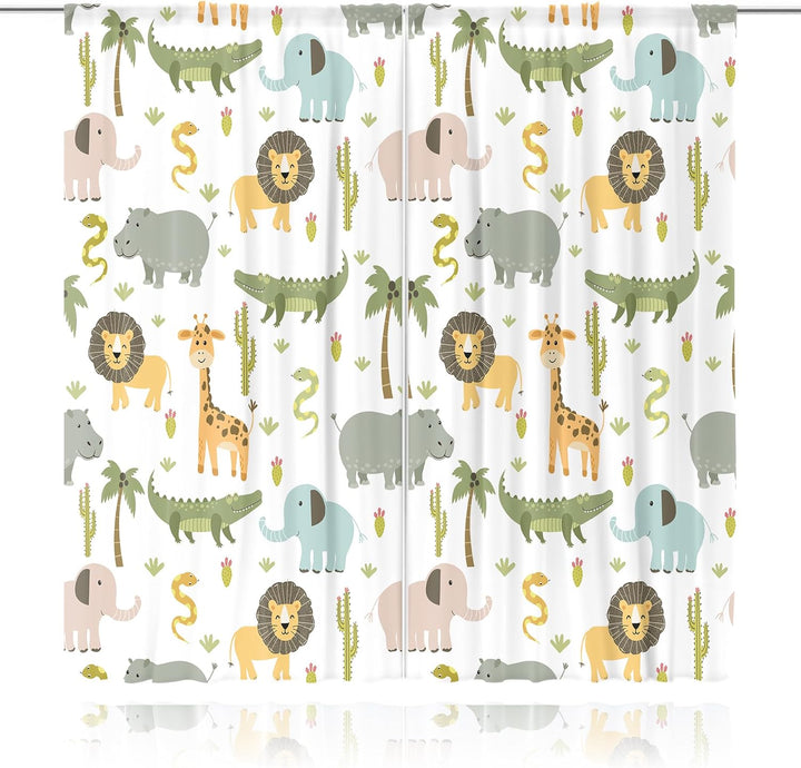 Meshelly Vorhänge für Kinderzimmer, Safari-Tiere, 107x160 cm, Stangentasche, Baby, Jungen, Kinder, W