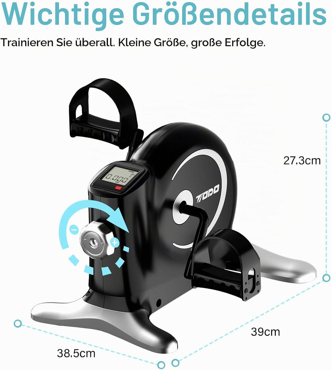 TODO Pedaltrainer für Senioren mit LCD-Display, Mini Bike Heimtrainer Schwarz, Verstellbarer Widerst