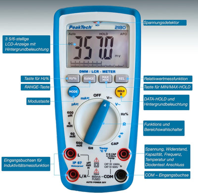 PeakTech 2180 – Digitales Multimeter mit LCR-Meter, Widerstand, Kapazität, Induktivität, Messgerät,