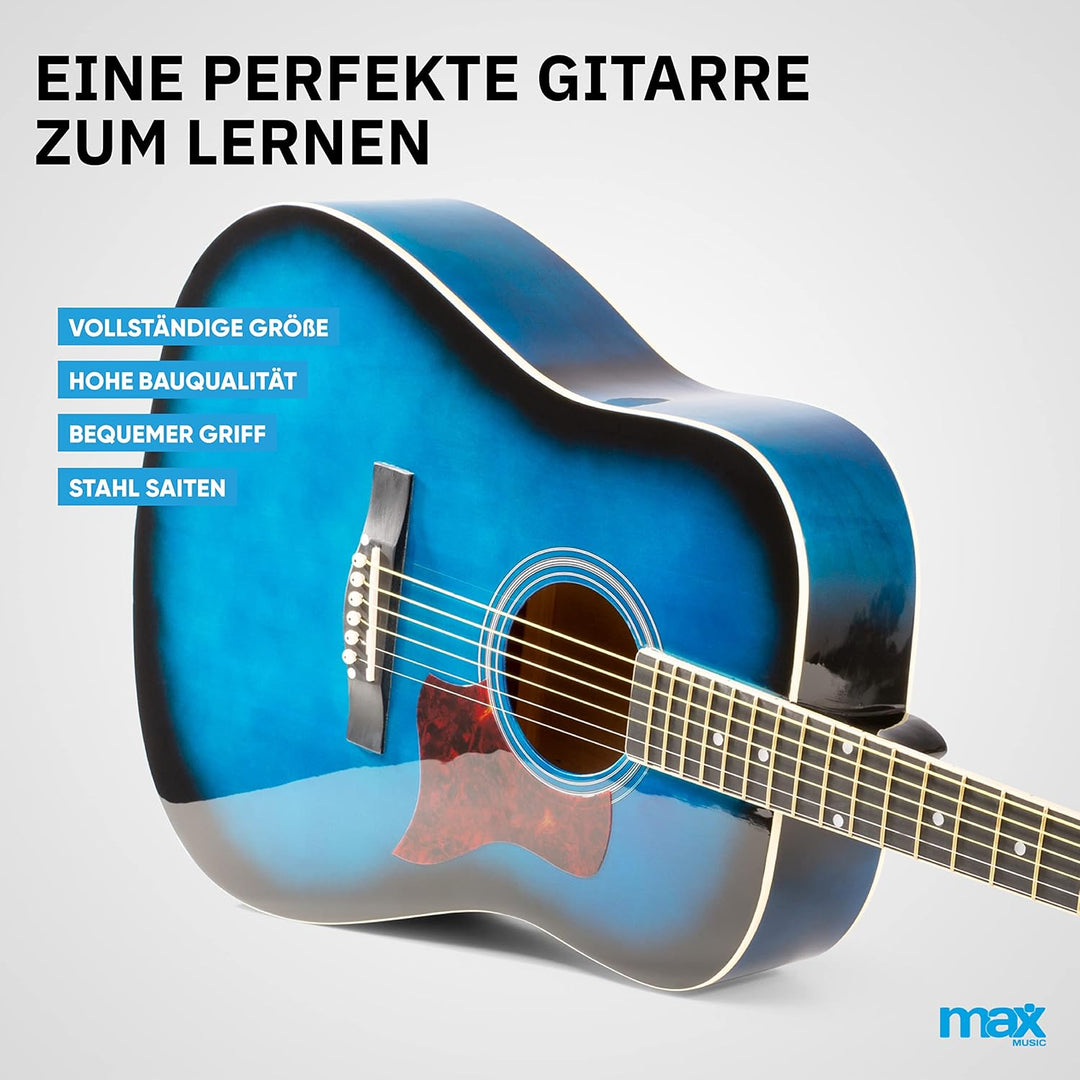 MAX SoloJam Westerngitarre, Akustik Gitarre Set, Acoustic Guitar, Akustikgitarre 4/4 mit Tasche, Ple