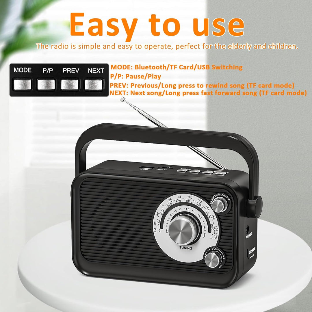 Tragbares Radio, FM/AM/SW Kofferradio, Strom und Batteriebetrieb mit MP3 Funktion, Batterieradio mit