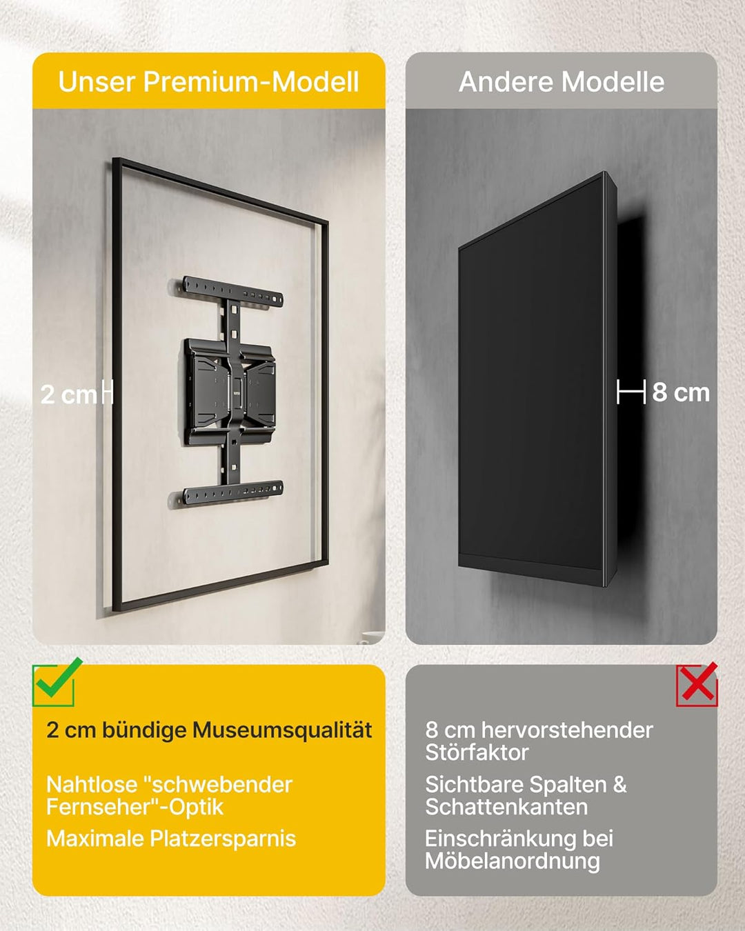 monTEK 0.77" Ultra Slim TV Wandhalterung für 43-90 Zoll Fernseher, Schwenk & Neige & Nivellier & Aus