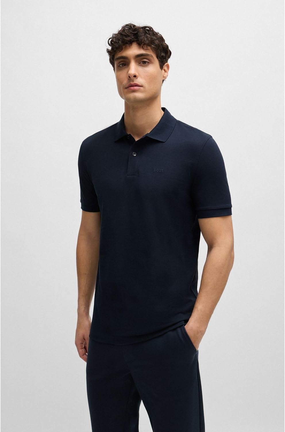 BOSS Herren Pallas Regular-Fit Poloshirt aus Baumwolle mit Logo-Stickerei Dunkelblau M