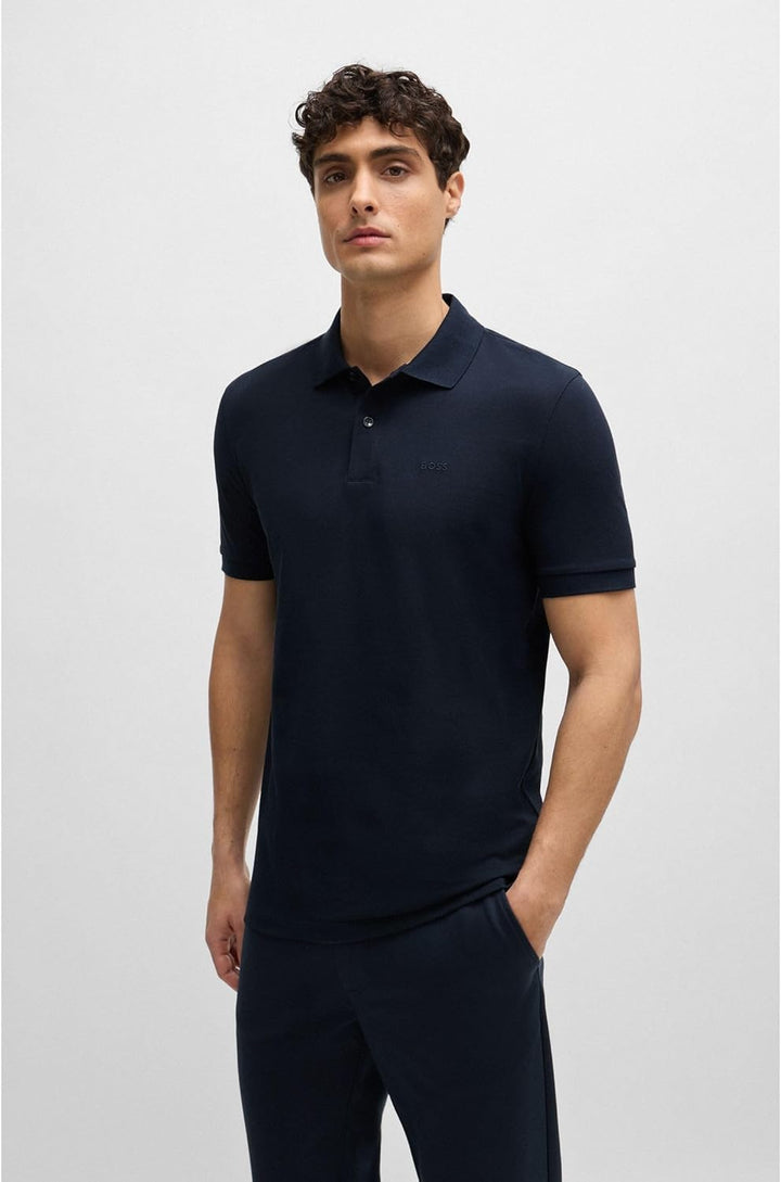 BOSS Herren Pallas Regular-Fit Poloshirt aus Baumwolle mit Logo-Stickerei Dunkelblau M