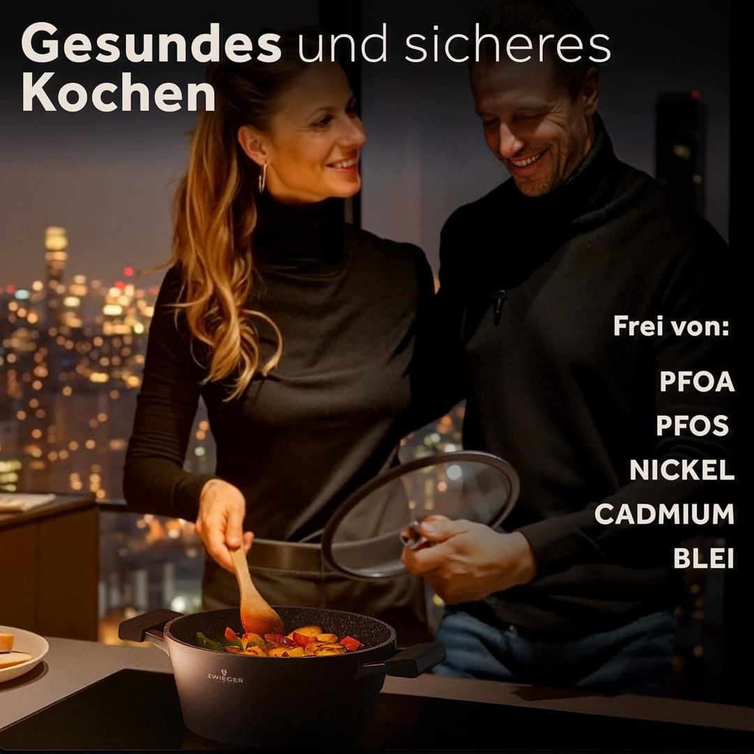 ZWIEGER 3-in-1 Bräter klein 20 cm – Kleiner Bräter Induktion, Schmortopf mit Deckel – Vollflächiger