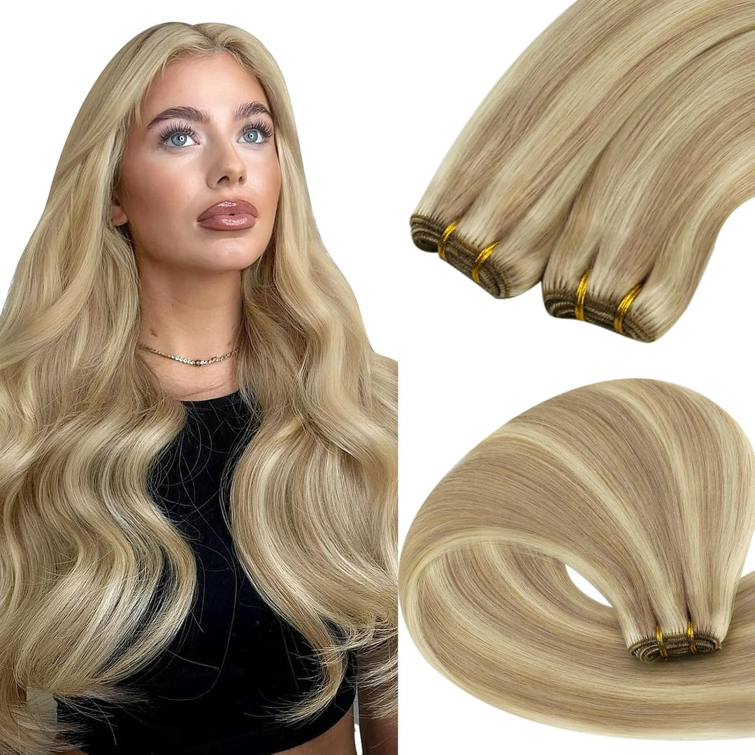 YoungSee Tressen Extensions Echthaar Blond Tressen Echthaar 50 cm Haartressen Blond Doppelt Tressen