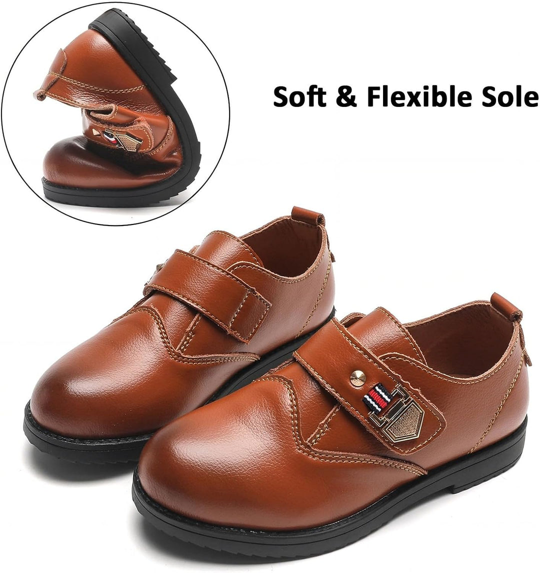 DADAWEN Anzugschuhe für Kinder Jungen Klettverschluss Halbschuhe Schule Uniformschuhe 29 EU Braun, 2