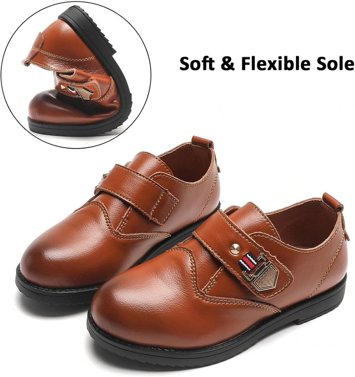 DADAWEN Anzugschuhe für Kinder Jungen Klettverschluss Halbschuhe Schule Uniformschuhe 29 EU Braun, 2