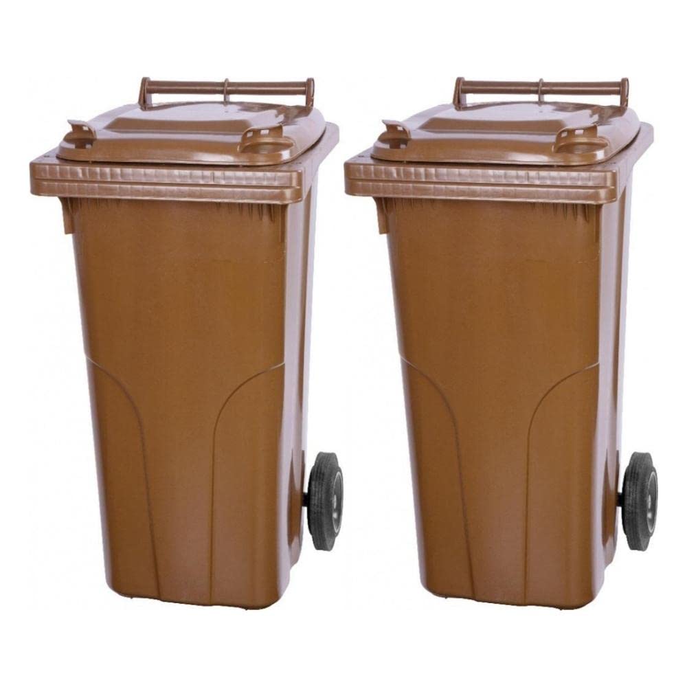 PROREGAL SuperSparSet 2x 2-Rad-Mülltonne MGB | HDPE-Kunststoff | 120 Liter | Braun | Mülltonne, Müll