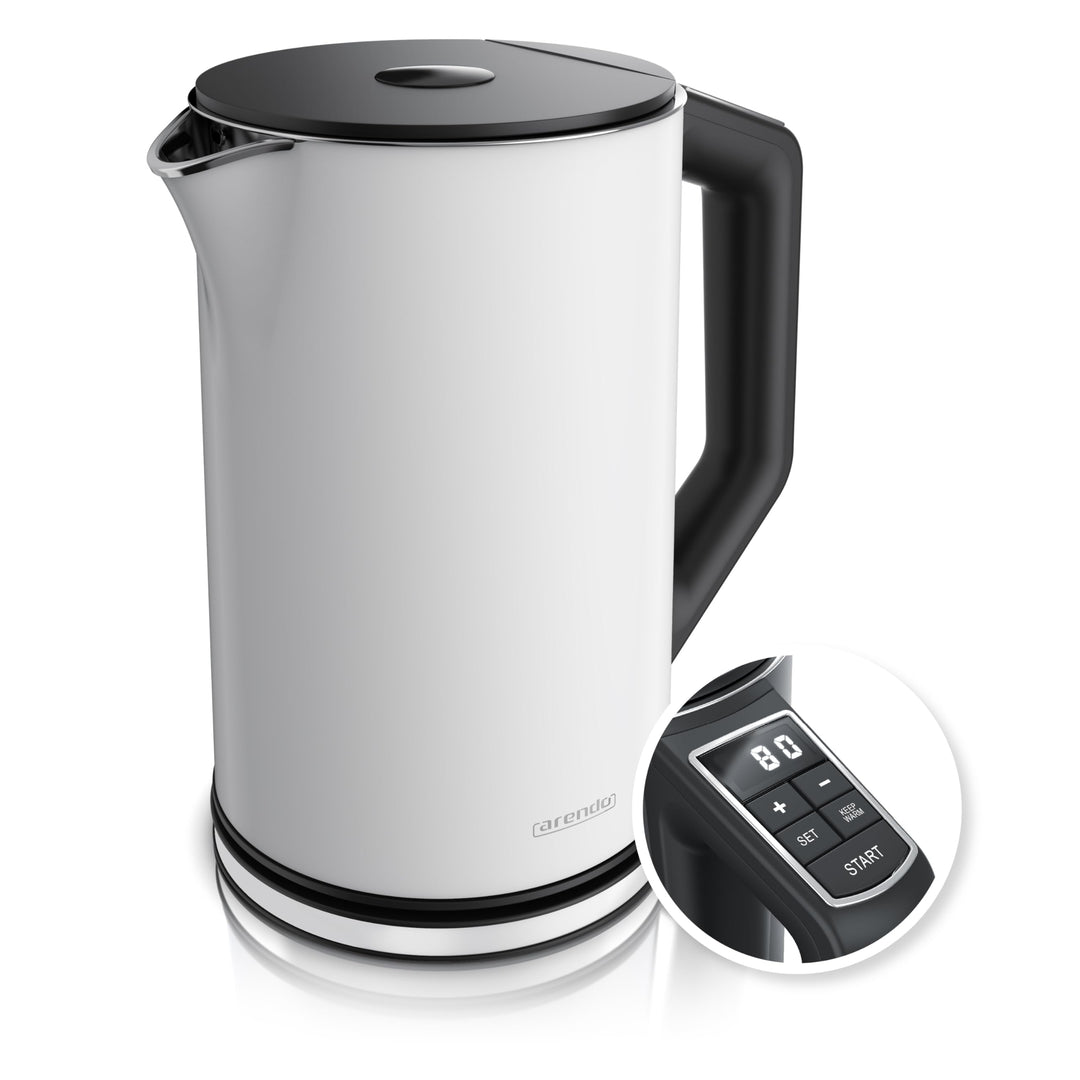 Arendo - Edelstahl Wasserkocher mit Temperatureinstellung 40-100 Grad in 5er Schritten - Doppelwand