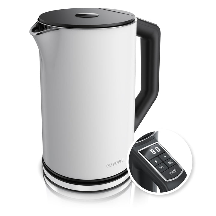 Arendo - Edelstahl Wasserkocher mit Temperatureinstellung 40-100 Grad in 5er Schritten - Doppelwand