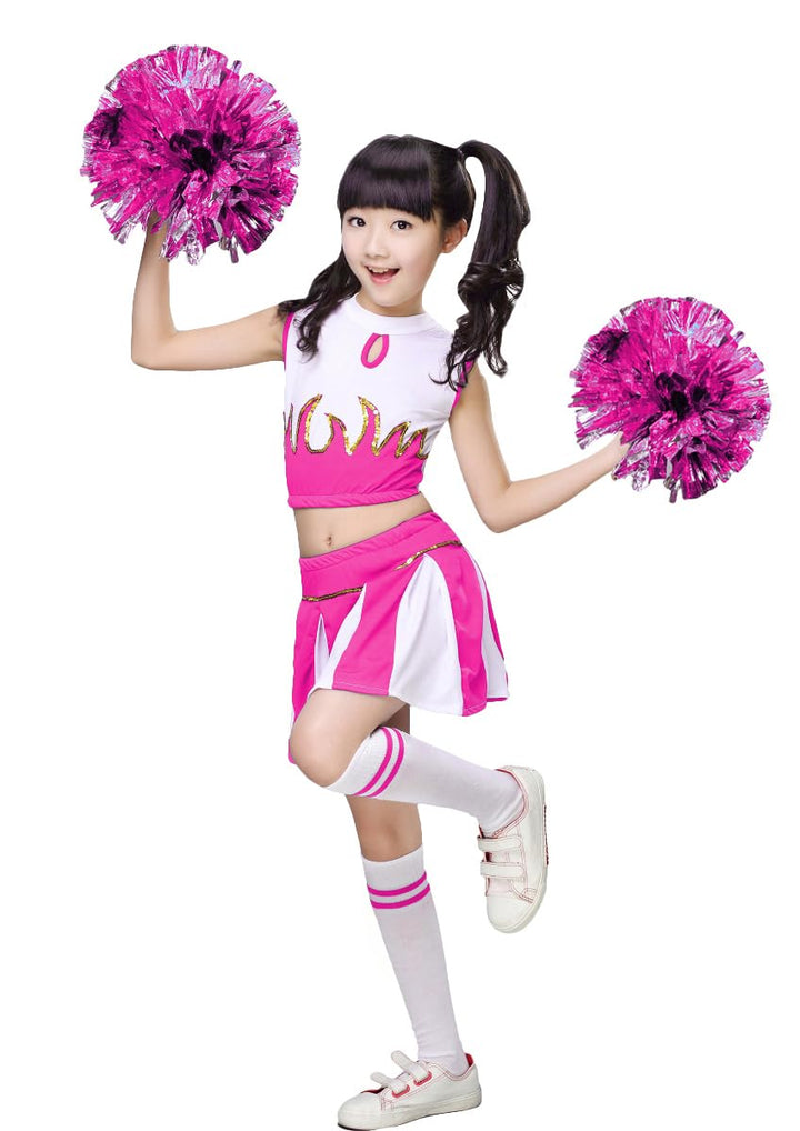 LOLANTA Mädchen Cheerleader Kostüm Schulkind Cheer Kostüm Outfit Karneval Kostüm Rosa 116-122, Rosa