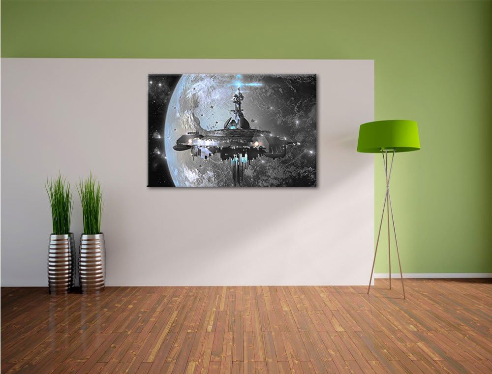 Pixxprint Raumschiff vor der Erde als Leinwandbild/Grösse: 100x70 cm/Wandbild/Kunstdruck/fertig besp